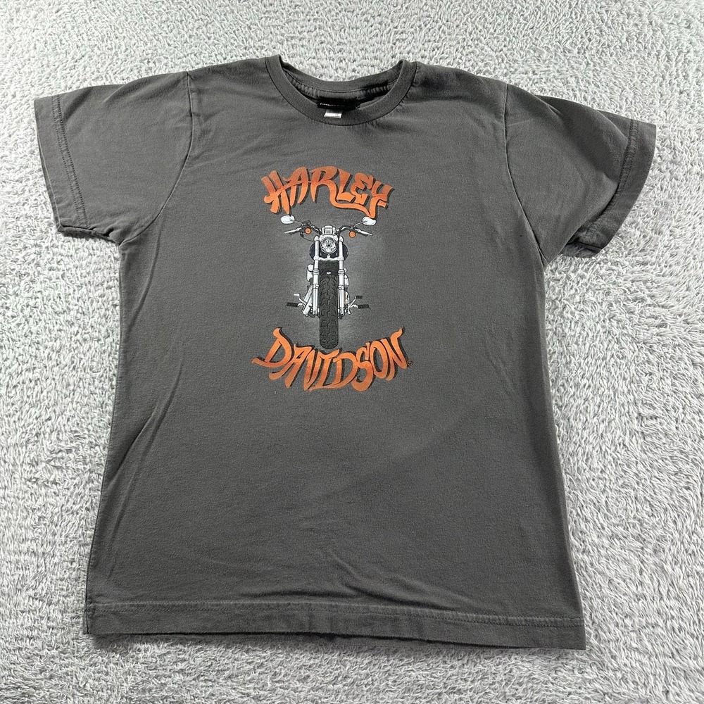 Harley Davidson Shirt Youth Medium Gray Graphic Double Sided Des Moines Iowa